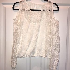 Hollister White Cold-Shoulder Lace Blouse